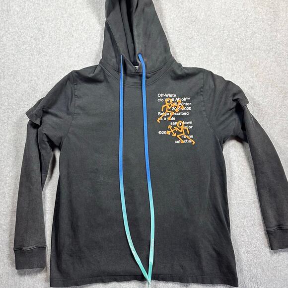 Off-White Virgil Abloh Pictogram Double Tee Hoodie Black Small - Picture 1 of 11